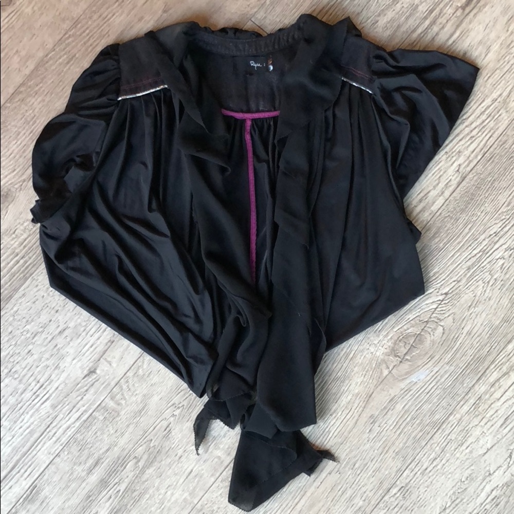 Rue Ruffle Cape With Black Denim & Silver Shoulder